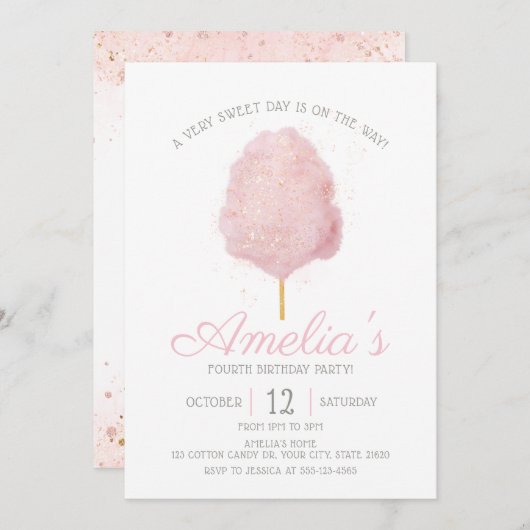 Invitation N'importe quel âge Parties scintillant rose Coton  (Devant / Derrière)