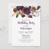 Invitation N'importe quel âge Pêche & Purple mignonne Florale (Devant)