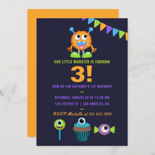 Invitation N'importe quel âge Petit Monster Garçon fête d'ann