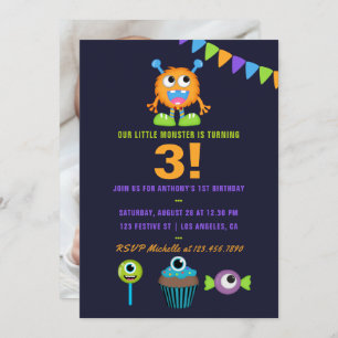 Invitation N'importe quel âge Petit Monster Garçon fête d'ann