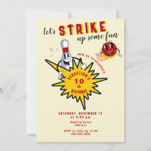 Invitation N'importe quel âge Retro Mascot Bowling Anniversai