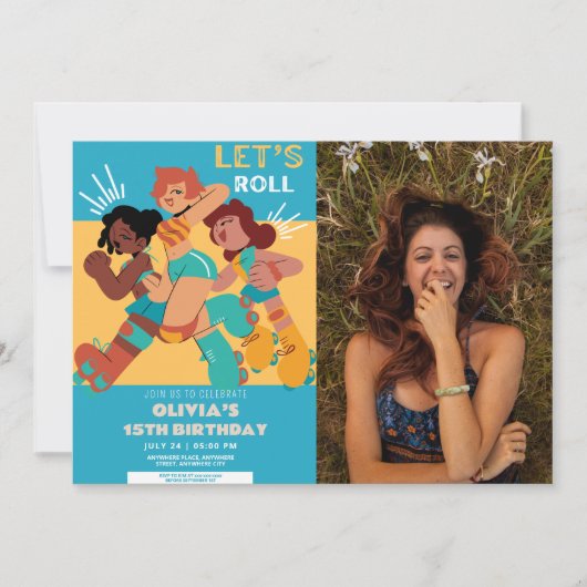 Invitation N'importe quel âge retro roller skate fille photo (Devant)