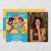 Invitation N'importe quel âge retro roller skate fille photo (Devant / Derrière)