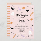 Invitation N'importe quel âge rose Notre petit Citrouille Hal (Devant / Derrière)