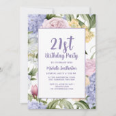 Invitation N'importe quel âge rose violet Roses Hydrangeas An (Devant)