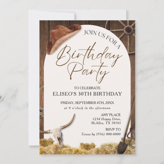 Invitation N'importe quel âge Rustique Bois Occidental Invita (Devant)