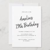 Invitation N'importe quel âge | Simple noir et blanc Script A (Devant)
