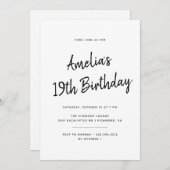 Invitation N'importe quel âge | Simple noir et blanc Script A (Devant / Derrière)