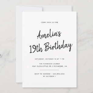 Invitation N'importe quel âge   Simple noir et blanc Script A