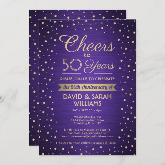 Invitation N'IMPORTE QUEL ANNÉE Anniversaire Salue Confetti P (Devant / Derrière)