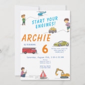 Invitation N'importe quel Anniversaire de enfant de voiture R (Devant)