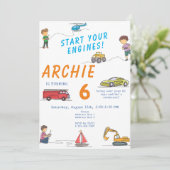 Invitation N'importe quel Anniversaire de enfant de voiture R (Debout devant)