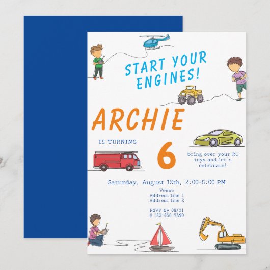 Invitation N'importe quel Anniversaire de enfant de voiture R (Devant / Derrière)