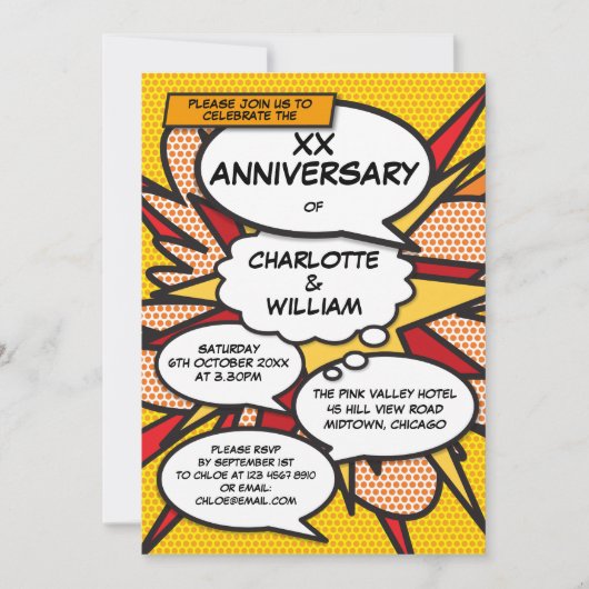 Invitation N'importe quel anniversaire de mariage Fun Retro B (Devant)
