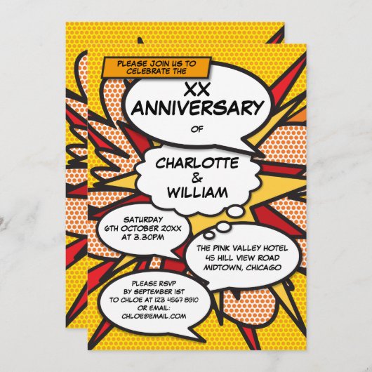 Invitation N'importe quel anniversaire de mariage Fun Retro B (Devant / Derrière)