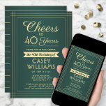 Invitation N'IMPORTE QUEL Anniversaire encourage la frontière<br><div class="desc">Famille Invitation et amis à une fête d'anniversaire élégante avec des invitations personnalisées vertes et or. Tout le libellé de ce modèle (y compris "Cheers to 40 Years") est mis en place pour un 40ème anniversaire, mais est simple à personnaliser pour n'importe quelle année ou type d'événement. Le design se...</div>