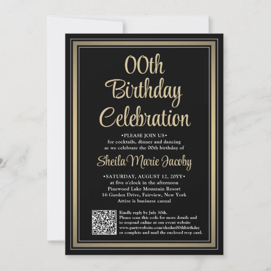 Invitation N'IMPORTE QUEL Anniversaire ・ Photo & QR Code Blac (Devant)