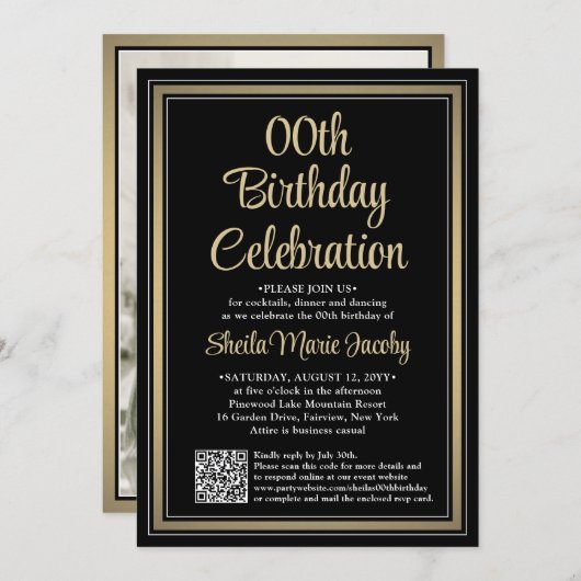 Invitation N'IMPORTE QUEL Anniversaire ・ Photo & QR Code Blac (Devant / Derrière)