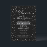 Invitation N'IMPORTE QUEL Anniversaire Salue Élégante Confett<br><div class="desc">Famille Invitation et amis à une fête d'anniversaire élégante avec des invitations personnalisées en noir et fausse feuille d'argent. Tout le libellé de ce modèle (y compris "Cheers to 40 Years") est mis en place pour un 40ème anniversaire, mais est simple à personnaliser pour n'importe quelle année ou type d'événement....</div>