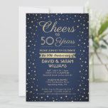 Invitation N'IMPORTE QUEL Anniversaire salue Marine Blue and<br><div class="desc">famille Invitation et amis à une fête d'anniversaire élégante avec des invitations personnalisées navy blue et or fête. Tout libellé sur ce modèle (y compris "Cheers to 50 Years") est mis en place pour un 50e anniversaire de mariage, mais est simple à personnaliser pour n'importe quelle année ou type d'événement....</div>