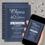 Invitation N'IMPORTE QUEL Anniversaire Salutaire Bordure clas<br><div class="desc">famille d'Invitations et amis à une fête d'anniversaire élégante avec des invitations personnalisées navy bleu et blanc. Tout le libellé de ce modèle (y compris "Cheers to 40 Years") est mis en place pour un 40ème anniversaire, mais est simple à personnaliser pour n'importe quelle année ou type d'événement. Le design...</div>