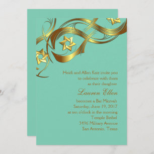 Invitation N'importe quel couleur Golden Star Swag Bat mitzva