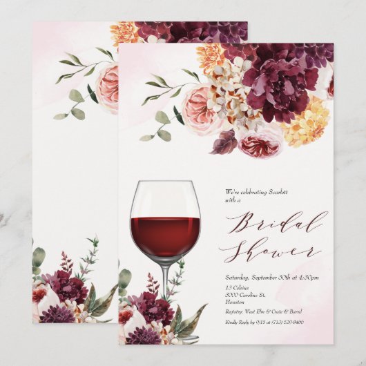 Invitation N'IMPORTE QUEL ÉVÉNEMENT - Vin Verre Floral Invita (Devant / Derrière)