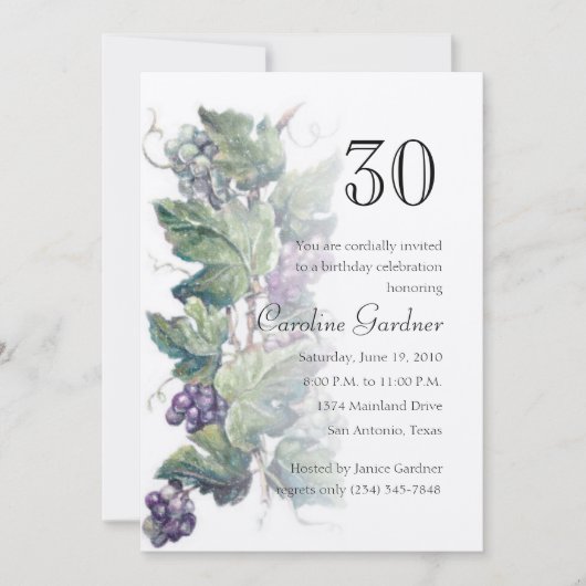 Invitation N'Importe Quel Nombre Anniversaire Grapevine D'Inv (Devant)