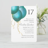Invitation N'Importe Quel Nombre Ballons Turquoise Anniversai (Debout devant)