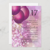 Invitation N'Importe Quel Numéro Anniversaire Ballons Rose In (Devant / Derrière)