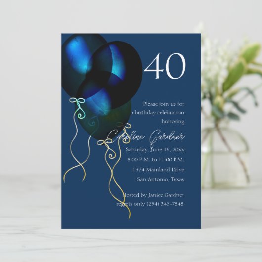 Invitation N'Importe Quel Numéro Bleu Iridescente Balloons (Debout devant)