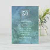 Invitation N'Importe Quel Numéro Bleu Marbre Aqua Anniversair (Debout devant)