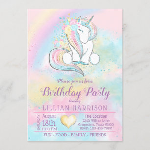 Invitation N'importe quel numéro Unicorn Rainbow Birthday Par