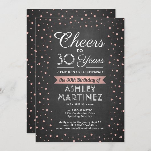 Invitation N'IMPORTE QUEL tableau noir blanc et rose pour l'a (Devant / Derrière)