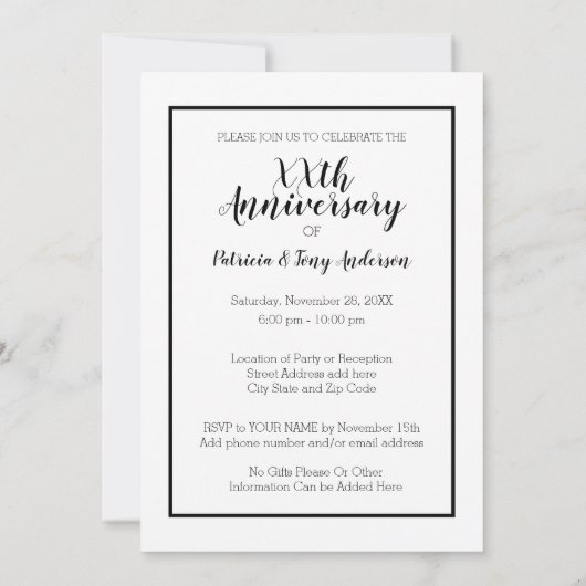 Invitation N'IMPORTE QUELLE ANNÉE - Anniversaire Mariage & Ph (Dos)