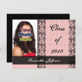 Invitation N'importe quelle année~ Bébé Pink and Black Gradua (Devant / Derrière)