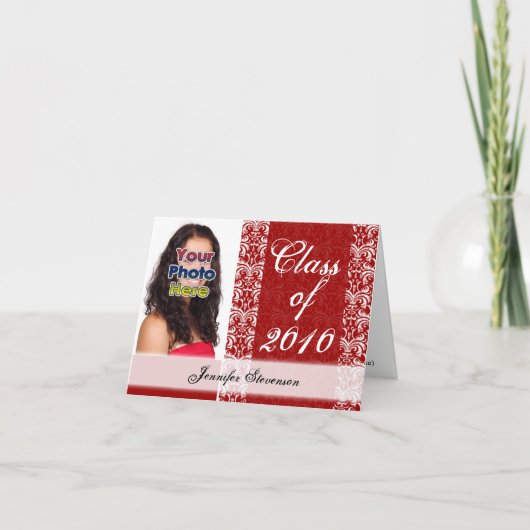 Invitation N'Importe Quelle Année~ Jolie Rouge/Blanc Damas Gr (Devant)