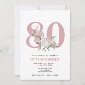 Invitation N'importe quelle aquarelle d'âge rose floral 80e a (Devant)