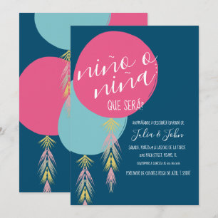 Invitation Nina o Nino Révélation du sexe Pompon Ballon Ble
