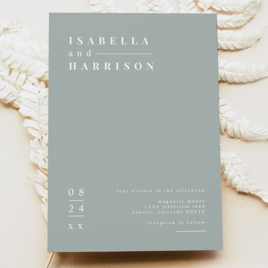 Invitation NINA Sage Green Moderne Minimaliste Boho Mariage