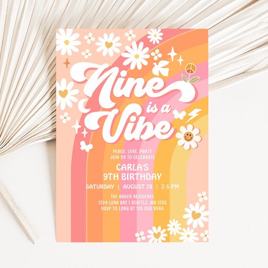 Invitation NINE est une Vibe Rose Peach 9e anniversaire Super