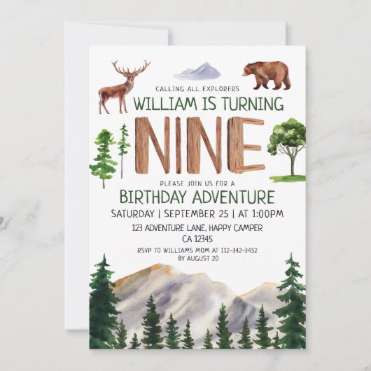 Invitation Nine Explorer Boy Birthday (Devant)