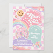 Invitation Nine Is A Vibe Groovy Rainbow Disco 9th Birthday  (Devant)