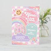 Invitation Nine Is A Vibe Groovy Rainbow Disco 9th Birthday  (Debout devant)