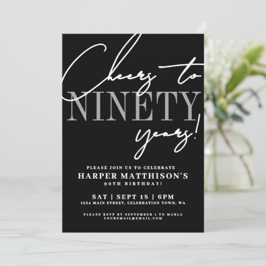 Invitation Ninety Black 90th Birthday Party (Debout devant)