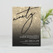 Invitation Ninety Black Gold 90th Birthday Party (Debout devant)