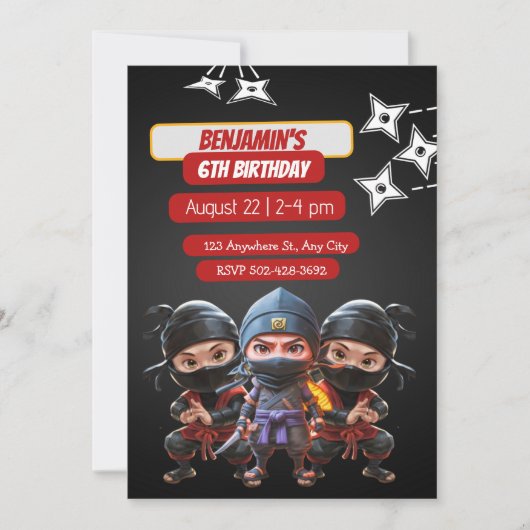 Invitation Ninja Anniversaire Bash : Fun & Stealth Party Invi (Devant)