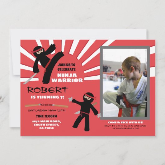 Invitation Ninja Anniversaire du guerrier Red Boy's Fun Photo (Devant)