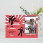 Invitation Ninja Anniversaire du guerrier Red Boy's Fun Photo (Debout devant)
