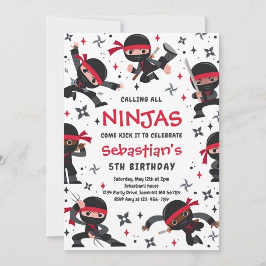Invitation Ninja Anniversaire Karate Arts Martiaux Anniversai (Devant)